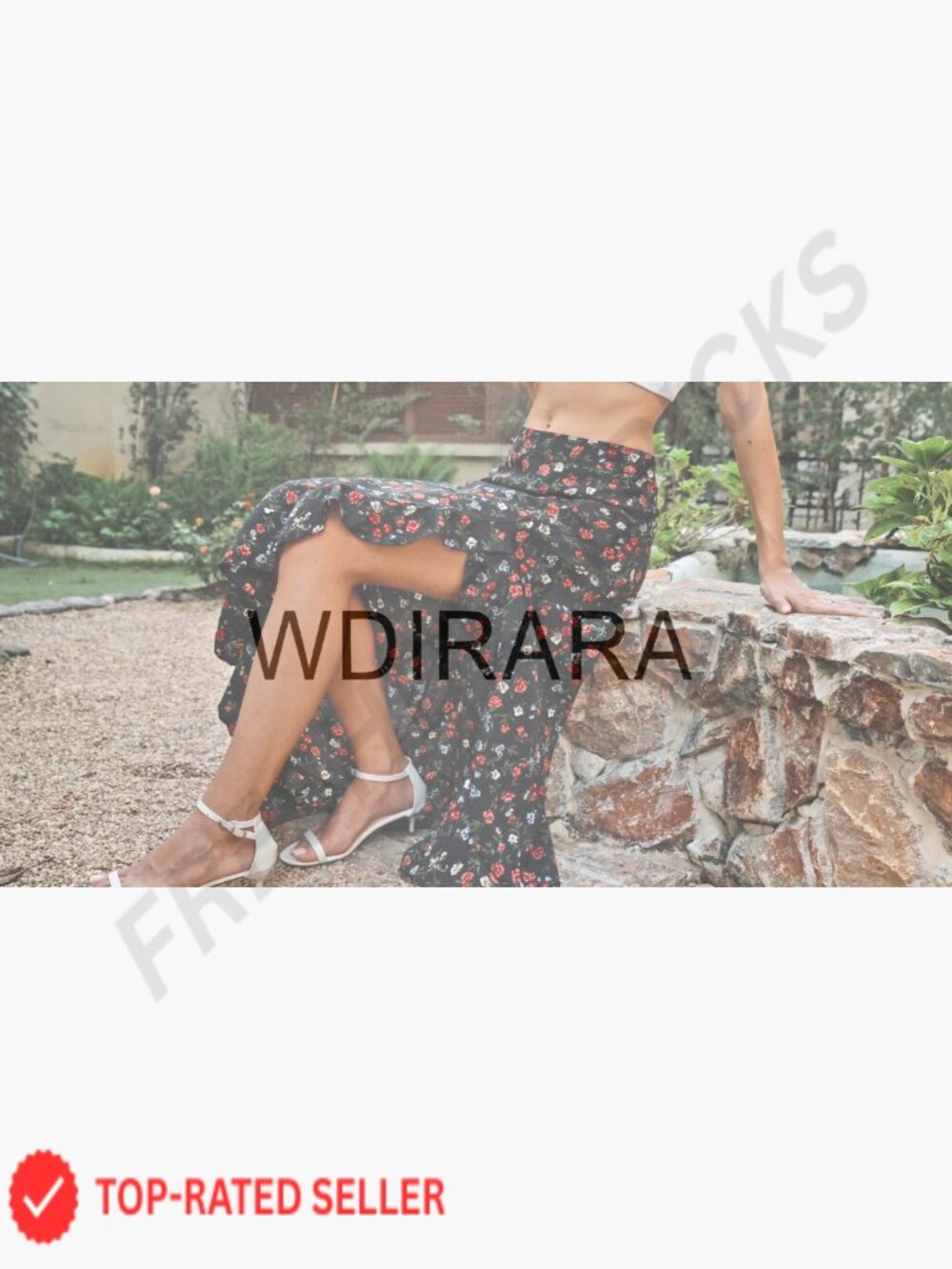Boho Floral Maxi Skirt High Waisted Ruffle Split Thigh Elegant Chic - Picture 6 of 6